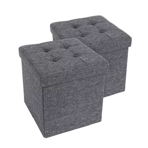 SONGMICS Összecsukható Tároló Zsámoly Lábzsámoly és Textil Vászon Sötétszürke 38 x 38 x