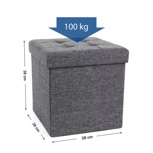 SONGMICS Összecsukható Tároló Zsámoly Lábzsámoly és Textil Vászon Sötétszürke 38 x 38 x