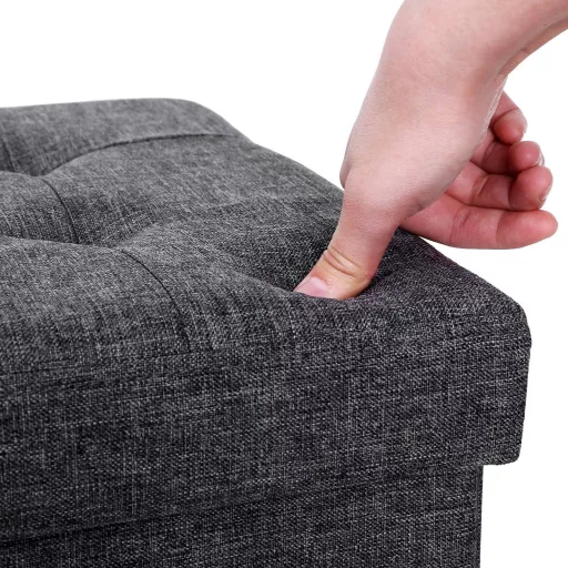 SONGMICS Összecsukható Tároló Zsámoly Lábzsámoly és Textil Vászon Sötétszürke 38 x 38 x
