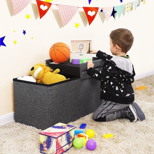 SONGMICS 80L tároló ülőke, összecsukható cipőpad, felnyitható fedéllel, 300 kg