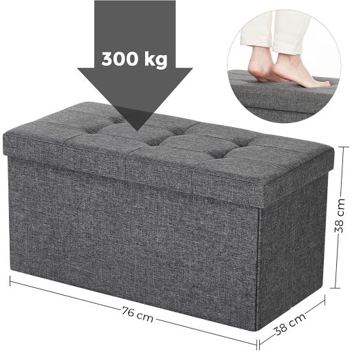 SONGMICS Len anyagból készült összecsukható tároló ülőpad, sokoldalú, helytakarékos,