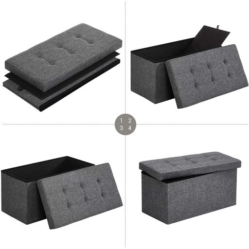 SONGMICS Len anyagból készült összecsukható tároló ülőpad, sokoldalú, helytakarékos,