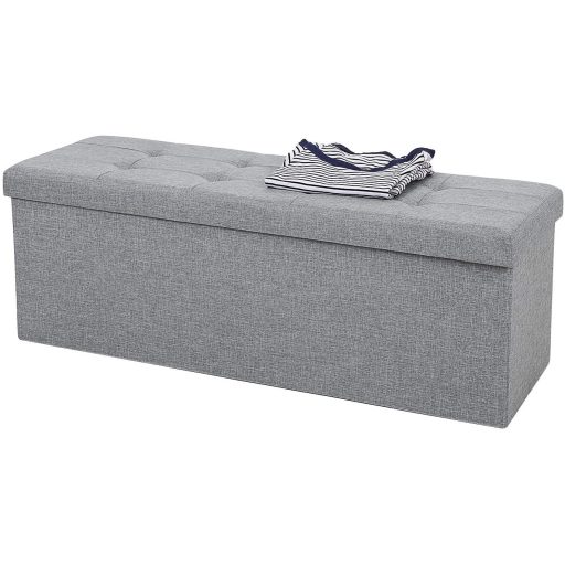 SONGMICS 43 hüvelykes összecsukható tároló ülőpad, tárolóláda, lábtartó zsámoly,