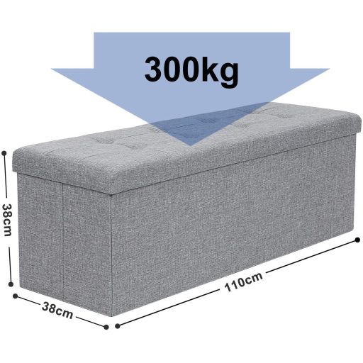 SONGMICS 43 hüvelykes összecsukható tároló ülőpad, tárolóláda, lábtartó zsámoly,