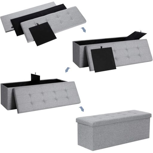 SONGMICS 43 hüvelykes összecsukható tároló ülőpad, tárolóláda, lábtartó zsámoly,