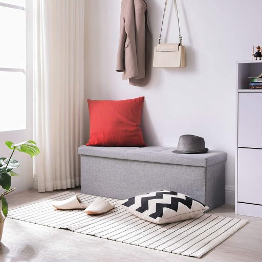 SONGMICS 43 hüvelykes összecsukható tároló ülőpad, tárolóláda, lábtartó zsámoly,