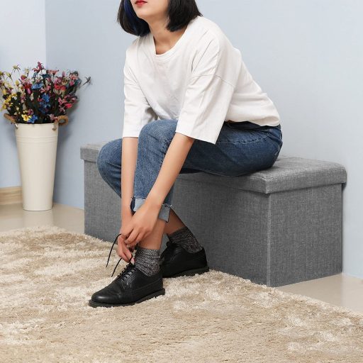 SONGMICS 43 hüvelykes összecsukható tároló ülőpad, tárolóláda, lábtartó zsámoly,