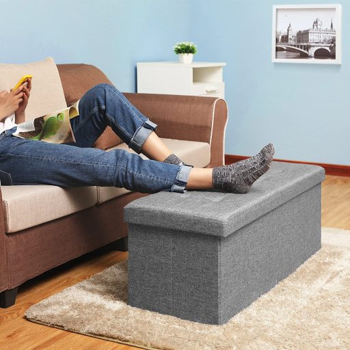 SONGMICS 43 hüvelykes összecsukható tároló ülőpad, tárolóláda, lábtartó zsámoly,