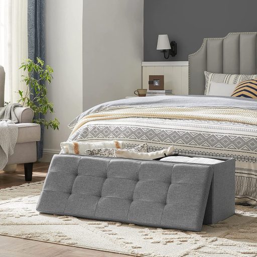 SONGMICS 43 hüvelykes összecsukható tároló ülőpad, tárolóláda, lábtartó zsámoly,