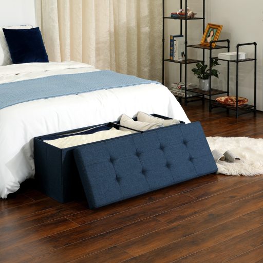 SONGMICS tároló ülőpad, párnázott láda fedéllel, összecsukható ülés, 120 literes