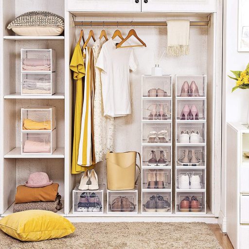 SONGMICS cipősdobozok, 18 darabos csomag, egymásra rakható cipőtároló szervezők,