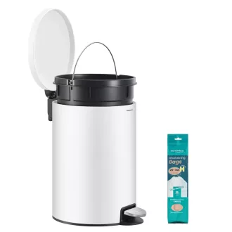   Kerek szemetes, 20L, fém, pedálos, levehető belső vödör, felhő fehér