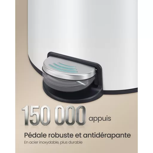 Kerek szemetes, 20L, fém, pedálos, levehető belső vödör, felhő fehér