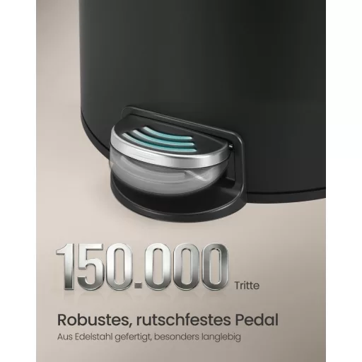 Kerek szemetes 30L, pedálos, acél, lágy záródás, fekete