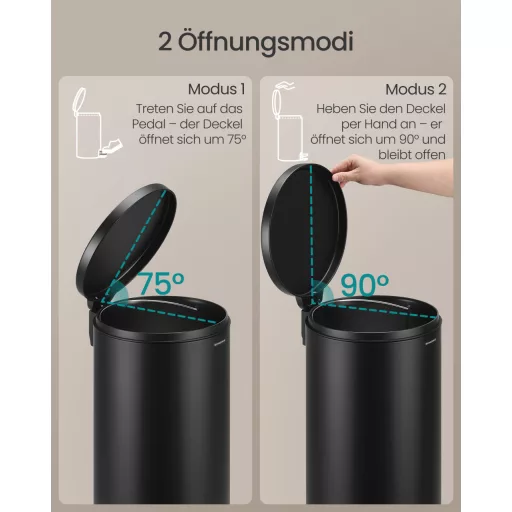 Kerek szemetes 30L, pedálos, acél, lágy záródás, fekete