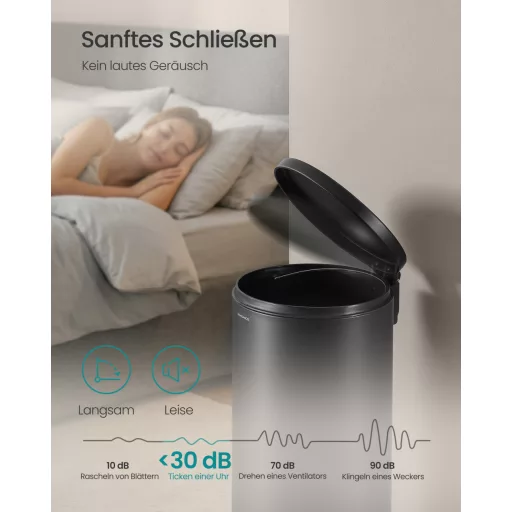 Kerek szemetes 30L, pedálos, acél, lágy záródás, fekete