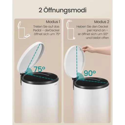 Kerek szemetes, 30L, pedálos, acél, műanyag vödörrel, lágy záródású, felhő