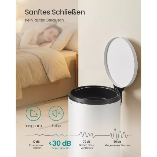 Kerek szemetes, 30L, pedálos, acél, műanyag vödörrel, lágy záródású, felhő