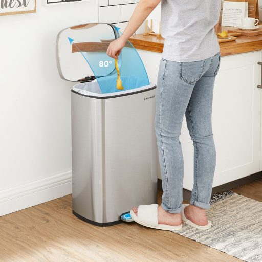 SONGMICS Konyhai Pedálos Szemetes, 50L Hulladékgyűjtő, Műanyag Belső Vödörrel, Zsanéros