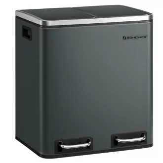SONGMICS Konyhai Szemetes, 2 x 15 L Acél Szemetes, Pedálos Szemetes Belső Vödrökkel és