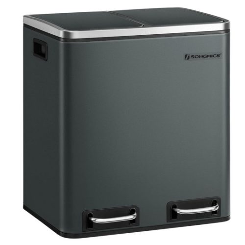 SONGMICS Konyhai Szemetes, 2 x 15 L Acél Szemetes, Pedálos Szemetes Belső Vödrökkel és