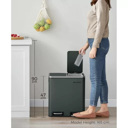 SONGMICS Konyhai Szemetes, 2 x 15 L Acél Szemetes, Pedálos Szemetes Belső Vödrökkel és