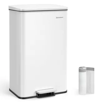 SONGMICS LTB540W4002 40 literes acél pedálos szemetes fedéllel és 15 zsákkal, fehér