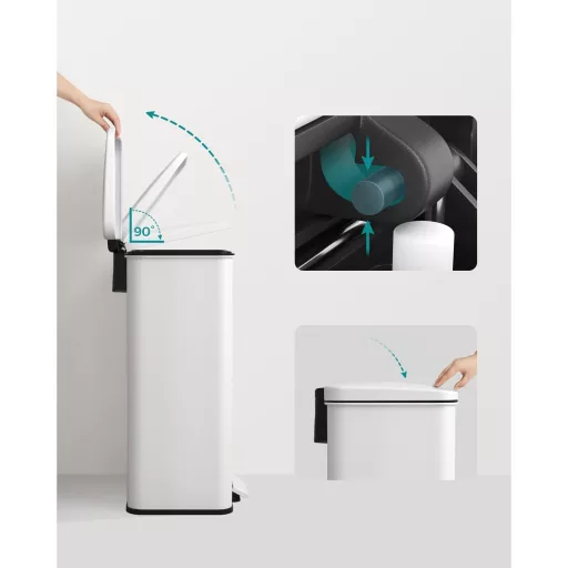 SONGMICS LTB540W4002 40 literes acél pedálos szemetes fedéllel és 15 zsákkal, fehér