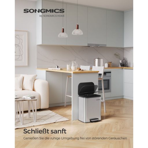 SONGMICS Konyhai Szemetes, 20 Literes Szemetes Fedéllel, Pedálos Szemetes, Acél, Lágy