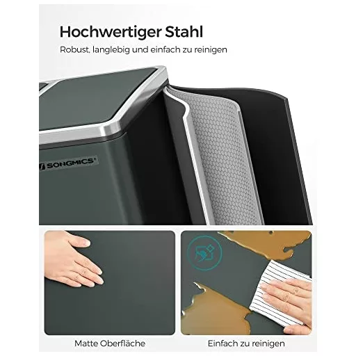 Szelektív szemeteskuka 3x18L, sötétszürke