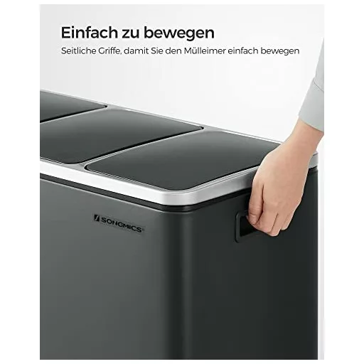 Szelektív szemeteskuka 3x18L, sötétszürke