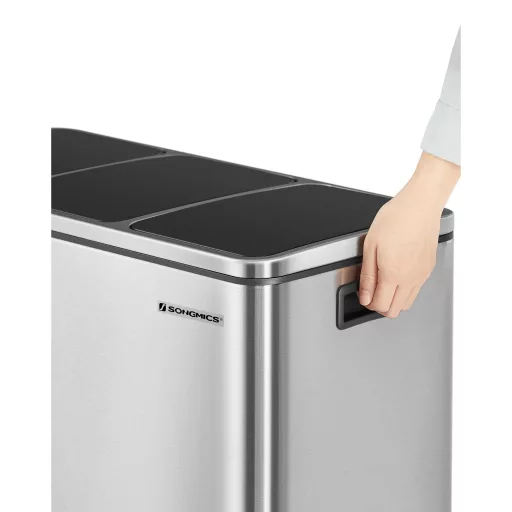 SONGMICS Szelektív Hulladékgyűjtő, 3 x 18 L Hármas Konyhai Szemetes, 3 Rekeszes Pedálos
