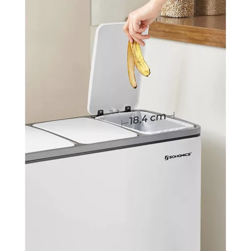 SONGMICS Szelektív Hulladékgyűjtő, 3 x 18 L Hármas Konyhai Szemetes, 3 Rekeszes Pedálos