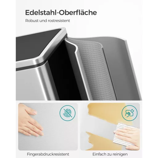SONGMICS Dupla Szemetes, 2 x 30 L Két Rekeszes Konyhai Szemetes 15 Szemeteszsákkal, Fém Pedálos