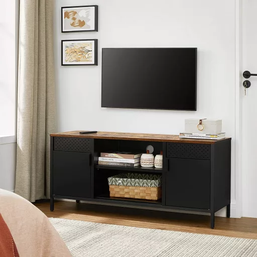SONGMICS TV állvány, TV szekrény, TV asztal 3 állítható polccal, akár 55 hüvelykes TV-hez,