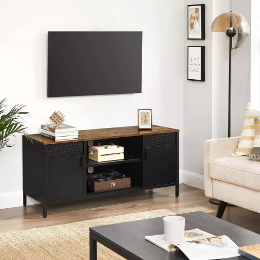 SONGMICS TV állvány, TV szekrény, TV asztal 3 állítható polccal, akár 55 hüvelykes TV-hez,