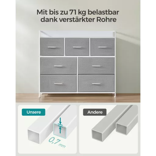 SONGMICS Fiókos Szekrény, Hálószobai Szekrény, 7 Szövet Fiókkal és Fogantyúval, Fém Keret,