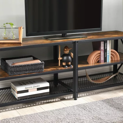 VASAGLE TV állvány, TV asztal akár 70 hüvelykes TV-hez, polcokkal, acél vázzal, nappali,