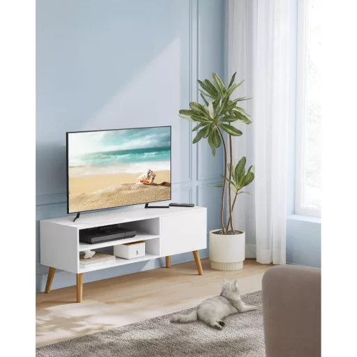 TV szekrény ajtóval és polcokkal, fehér 120x40x49cm