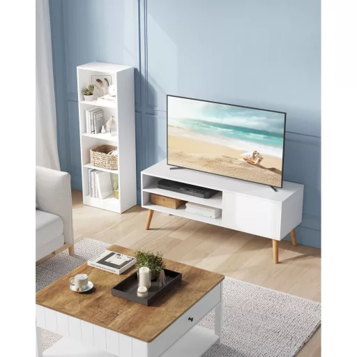 TV szekrény ajtóval és polcokkal, fehér 120x40x49cm