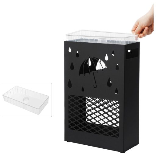 SONGMICS Esernyőtartó Fém Téglalap Alakú Esernyőtartó Kivehető Vízcsepp Tálcával, 4