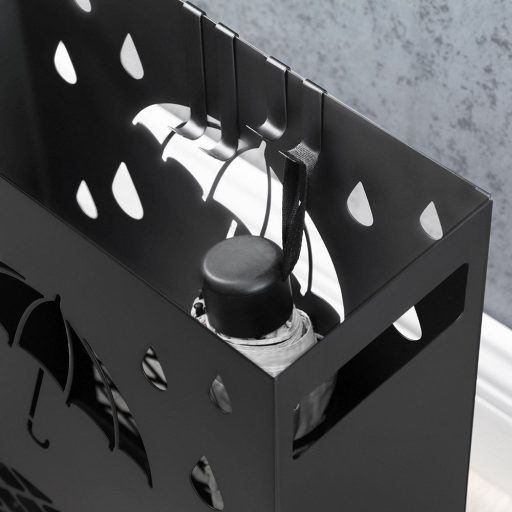 SONGMICS Esernyőtartó Fém Téglalap Alakú Esernyőtartó Kivehető Vízcsepp Tálcával, 4