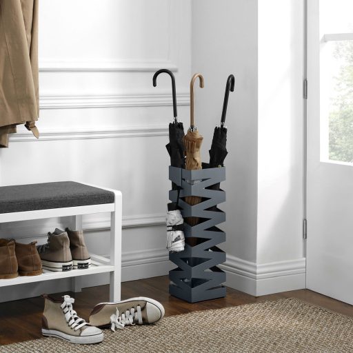 SONGMICS Fém Esernyőtartó, Négyszögletes Esernyőtartó Állvány, 4 Kampóval és Kivehető