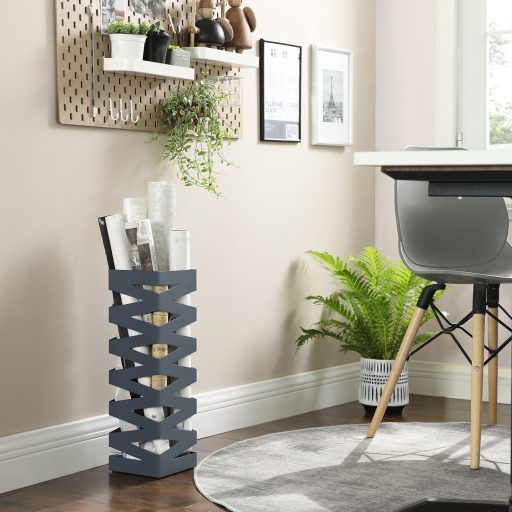 SONGMICS Fém Esernyőtartó, Négyszögletes Esernyőtartó Állvány, 4 Kampóval és Kivehető