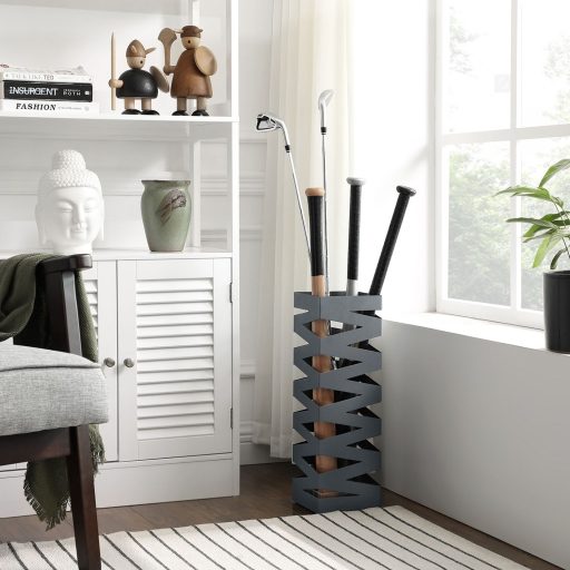 SONGMICS Fém Esernyőtartó, Négyszögletes Esernyőtartó Állvány, 4 Kampóval és Kivehető