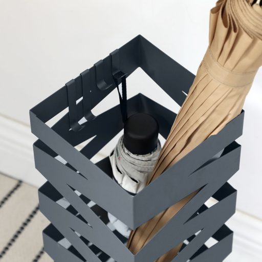 SONGMICS Fém Esernyőtartó, Négyszögletes Esernyőtartó Állvány, 4 Kampóval és Kivehető