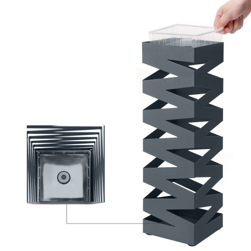 SONGMICS Fém Esernyőtartó, Négyszögletes Esernyőtartó Állvány, 4 Kampóval és Kivehető