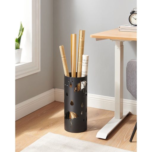 SONGMICS Esernyőtartó, Fém Esernyőállvány Előszobába, Víztálcával és 4 Akasztóval, 17 x