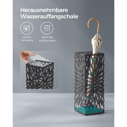 SONGMICS esernyőtartó, bejárati esernyőtartó, acél négyzet alakú esernyőállvány, szabadon