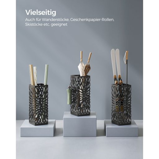 SONGMICS esernyőtartó, bejárati esernyőtartó, acél négyzet alakú esernyőállvány, szabadon